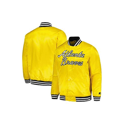 Starter Mens Gold Atlanta Braves Cross Bronx Fashion Satin Full-Snap Varsity Jacket