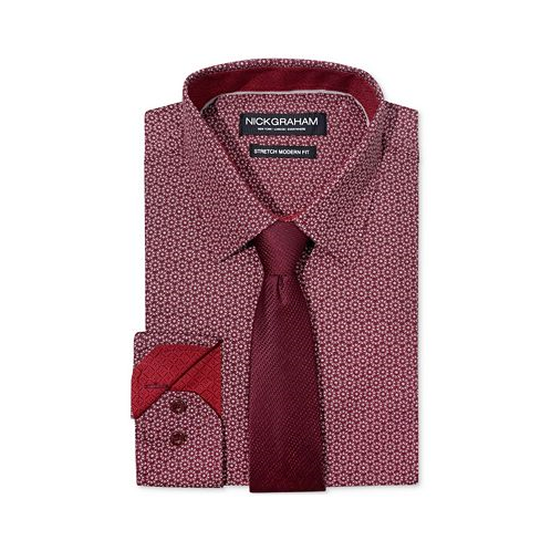 Nick Graham Mens Slim-Fit Stipple Circle Dress Shirt & Tie Set