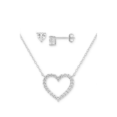 Giani Bernini 2-Pc. Set Cubic Zirconia Open Heart Pendant Necklace & Heart Stud Earrings in Sterling Silver