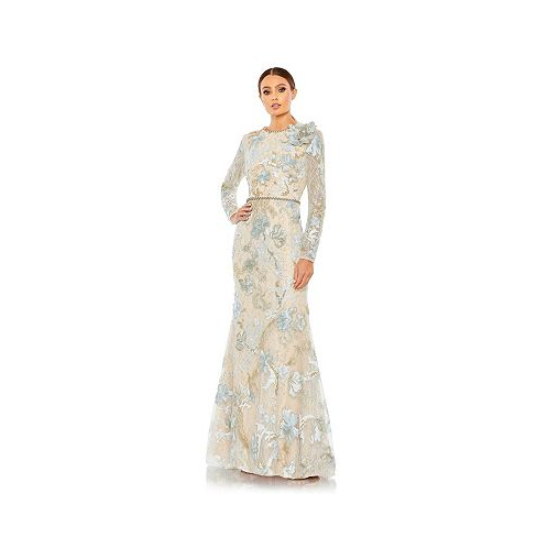 Mac Duggal Womens Floral Embroidered Lace Trumpet Gown