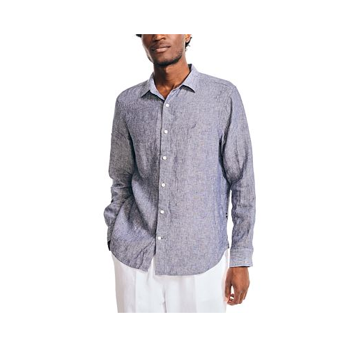 Nautica Mens Classic-Fit Long-Sleeve Button-Up Solid Linen Shirt