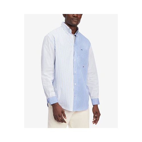 Tommy Hilfiger Mens Regular-Fit Block Stripe Cotton Poplin Shirt