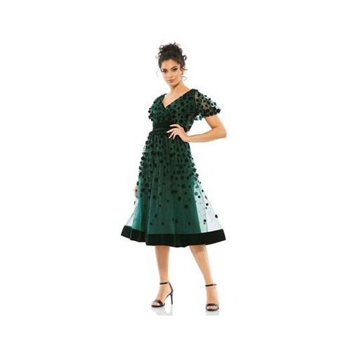 Mac Duggal Womens Embellished Butterfly Sleeve Velvet Hem Midi Dress