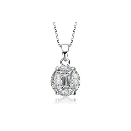 Genevive Sterling Silver White Gold Plated With Clear Cubic Zirconia Round Pendant