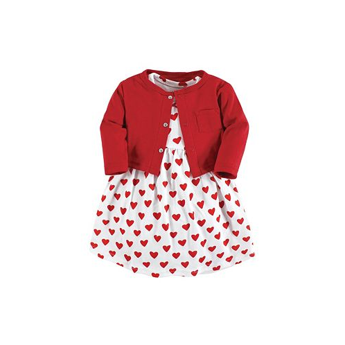 Hudson Baby Baby Girls Cotton Dress and Cardigan Set Red Hearts