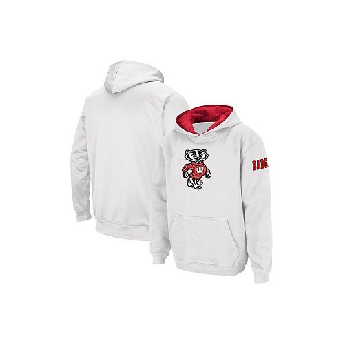 Colosseum Big Boys White Wisconsin Badgers Big Logo Pullover Hoodie