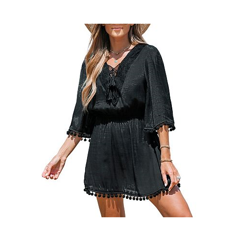 CUPSHE Womens Lace-Up Tassel Cover-Up Dress