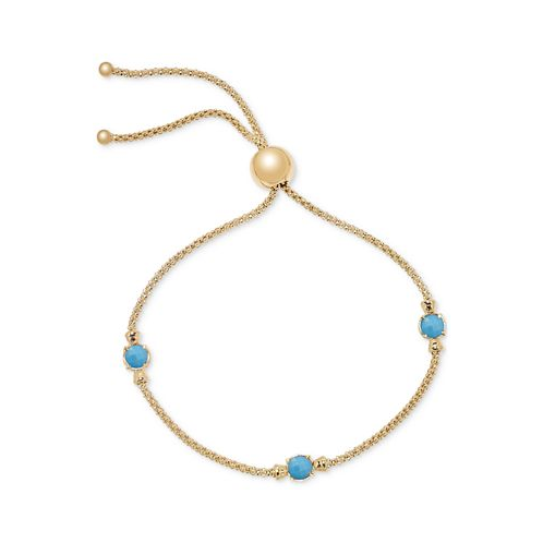 Macys Onyx Popcorn Link Bolo Bracelet in 14k Gold-Plated Sterling Silver (Also in Lapis Lazuli & Turquoise)
