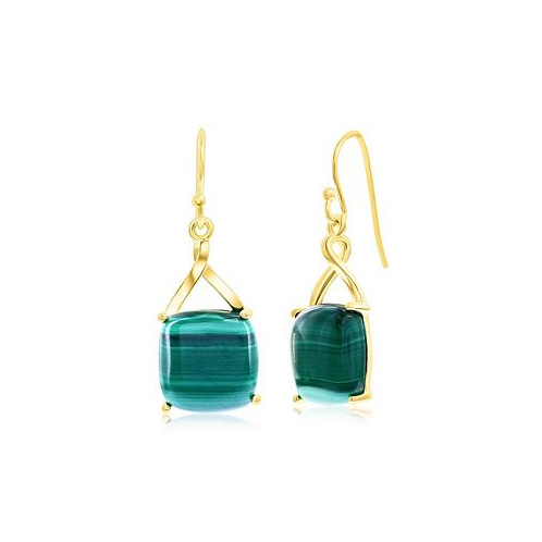 Caribbean Treasures Sterling Silver or Gold plated over Sterling Silver Square Malachite Earrings