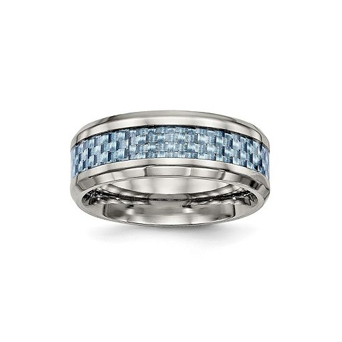 Chisel Stainless Steel Light Blue Fiber Inlay 8mm Band Ring