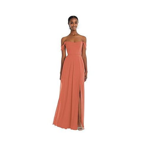 After Six Off-the-Shoulder Basque Neck Maxi Dress with Flounce Sleeves