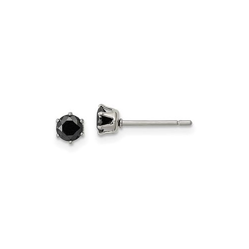 Chisel Stainless Steel Polished Black Round CZ Stud Earrings