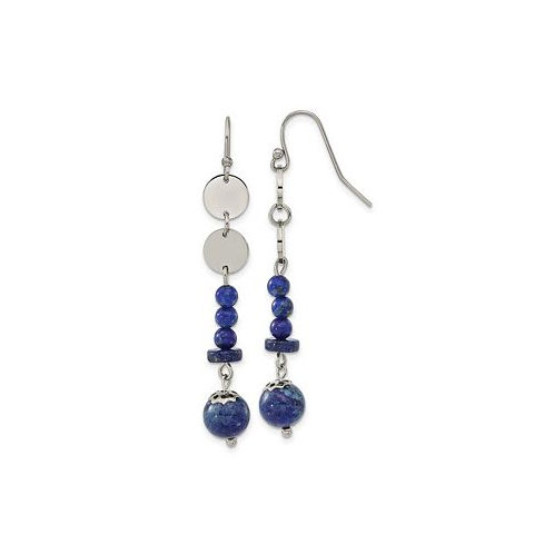 Chisel Stainless Steel Polished Lapis Beads Dangle Earrings