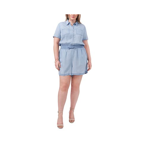 Vince Camuto Plus Size Chambray Button-Up Romper
