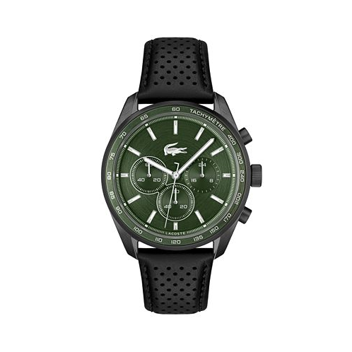 Lacoste Mens Boston Chronograph Black Leather Strap Watch 42mm