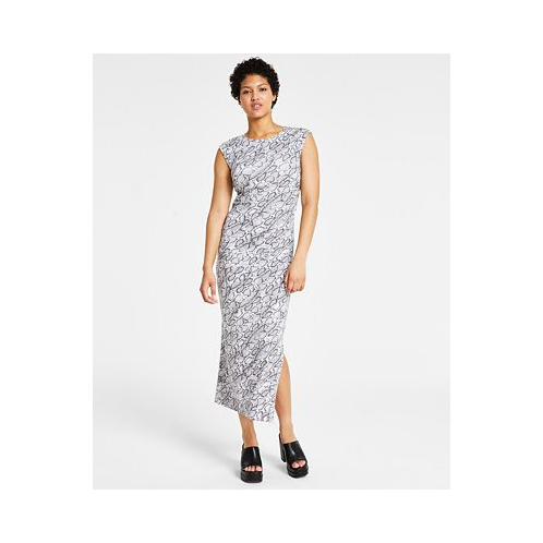 Bar III Petite Printed Side-Ruched Midi Dress
