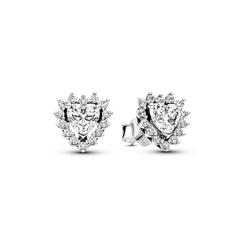 Pandora Sterling Silver with Clear Cubic Zirconia Heart Stud Earrings