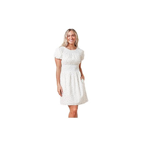 Hope & Henry Womens Puff Sleeve Smocked Waist Dress