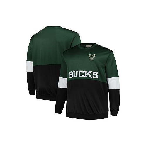 Fanatics Mens Hunter Green Black Milwaukee Bucks Big and Tall Split Pullover Sweatshirt