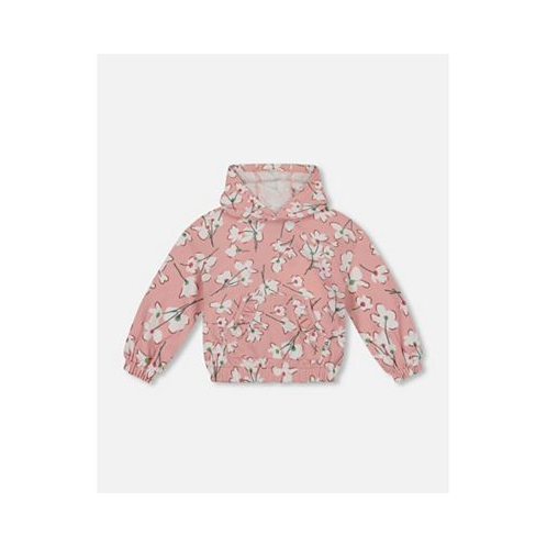 Deux par Deux Girl Hooded French Terry Sweatshirt Pink Jasmine Flower Print - Toddler|Child