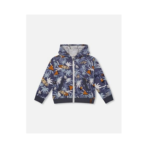 Deux par Deux Boy French Terry Hooded Printed Palm Tree And Surf - Child