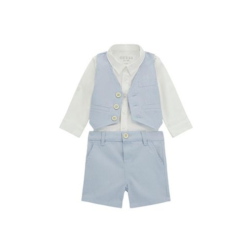 GUESS Baby Boys Woven Shorts Shirt and Vest 3 Piece Set