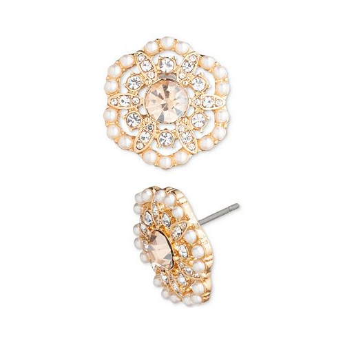 Marchesa Gold-Tone Pave & Imitation Pearl Flower Stud Earrings