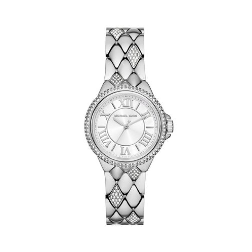Michael Kors Womens Camille Three-Hand Silver-Tone Stainless Steel Watch 33mm
