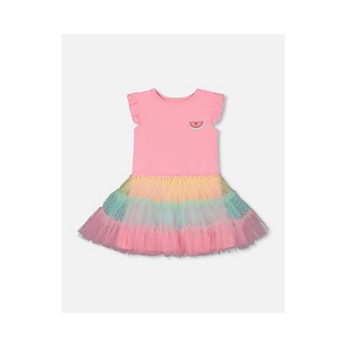 Deux par Deux Girl Short Sleeve Dress With Tulle Skirt Bubble Gum Pink - Toddler Child