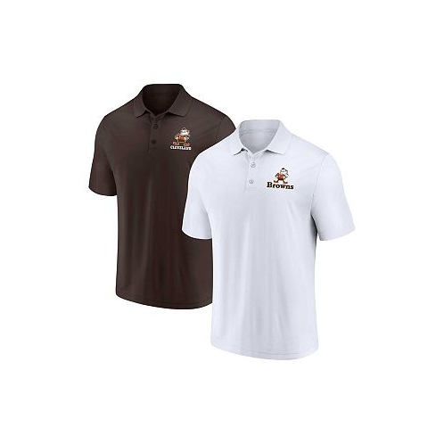 Fanatics Mens White Brown Distressed Cleveland Browns Throwback Two-Pack Polo Shirt Set