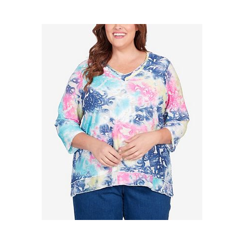 Alfred Dunner Plus Size In Full Bloom Torn Jacquard Tie Dye Top