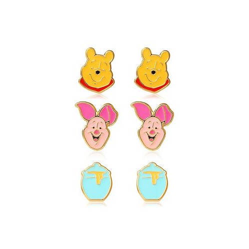 Disney Winnie the Pooh Gold Flash Plated Stud Earring Set 3 Pairs