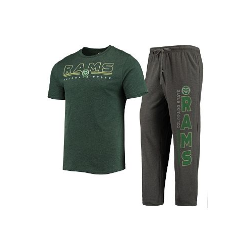 Concepts Sport Mens Heathered Charcoal Green Distressed Colorado State Rams Meter T-shirt and Pants Sleep Set