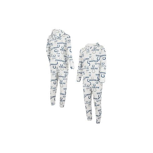 Concepts Sport Mens White Indianapolis Colts Allover Print Docket Union Full-Zip Hooded Pajama Suit