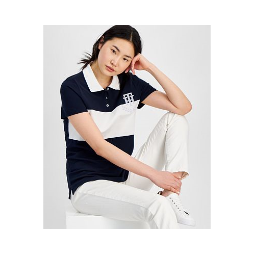 Tommy Hilfiger Womens Logo Applique Colorblocked Polo Shirt