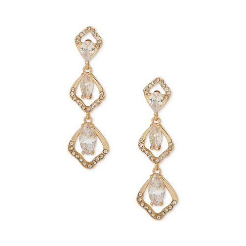Anne Klein Gold-Tone Crystal Flower Petal Linear Earrings