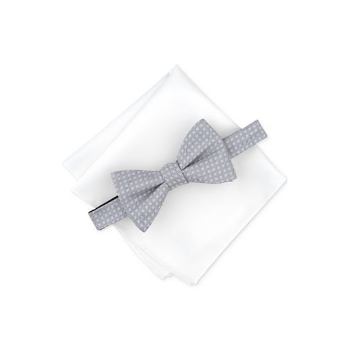 Alfani Mens Hazel Square-Pattern Bow Tie & Solid Pocket Square Set