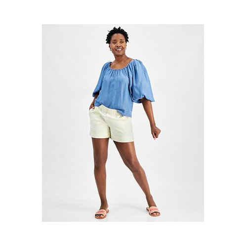 On 34th Womens Chambray Balloon-Sleeve Top