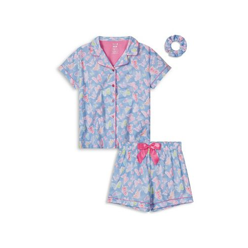 Max & Olivia Girls Soft Jersey Fabric Shorts Pajama Set with Scrunchie 3 Piece