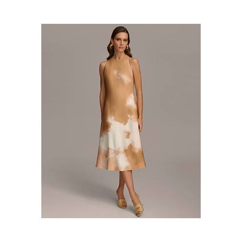 Donna Karan Womens Halter-Neck Sleeveless Midi Dress