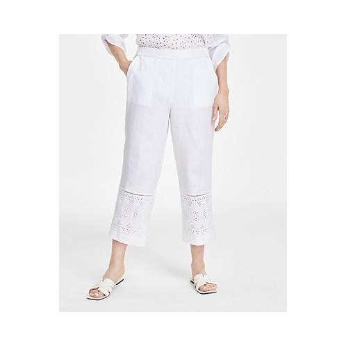 Charter Club Womens 100% Linen Cropped Eyelet Pull-On Pants