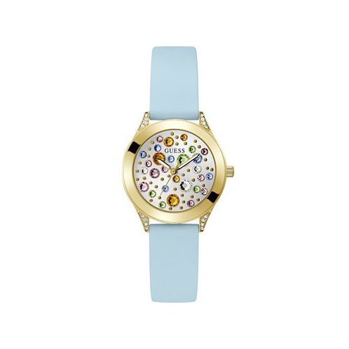 GUESS Womens Analog Blue Silicone Watch 34mm