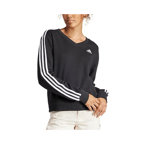 Adidas Womens Essential Cotton 3-Stripe V-Neck Sweatshirt