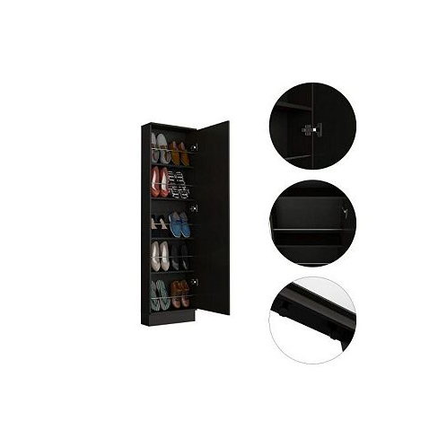 Simplie Fun Leto XL Shoe Rack Mirror Five Interior Shelves Single Door Cabinet - Black