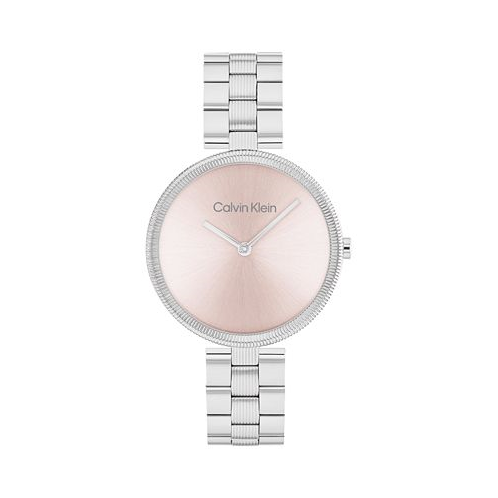 Calvin Klein Womens Gleam Silver-Tone Stainless Steel Bracelet Watch 32mm
