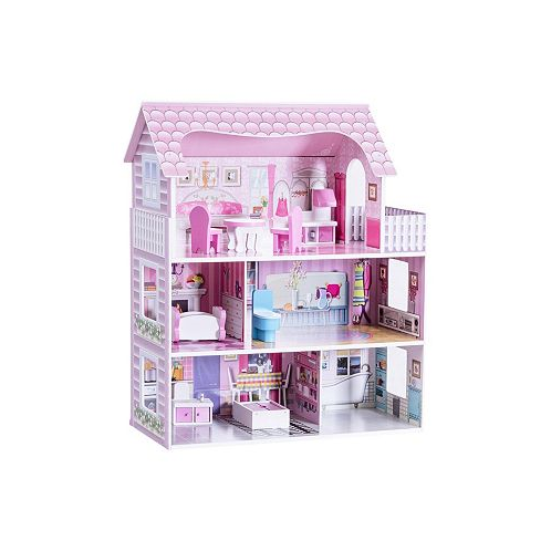 SUGIFT 28 Inch Pink Dollhouse with Furniture