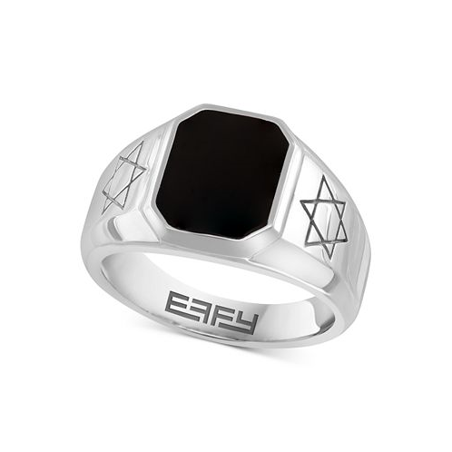 EFFY Collection EFFY Mens Onyx Star of David Engraved Ring in Sterling Silver