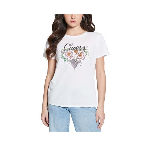 GUESS Womens Embellished Grape Vine Logo T-Shirt