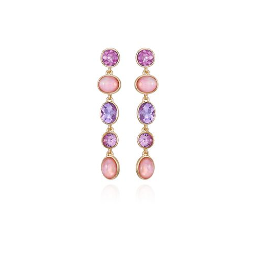 T Tahari Gold-Tone Lilac Violet Glass Stone Linear Dangle Drop Earrings