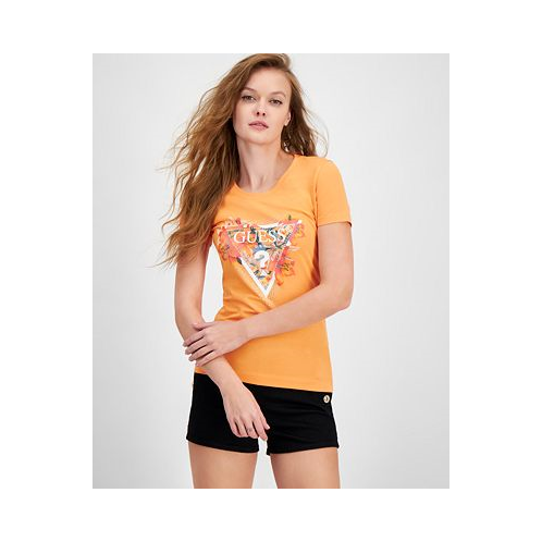 GUESS Womens Tropical Triangle Cotton Embellished T-Shirt